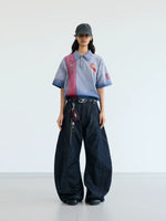 Raw Denim Wide-Leg Pants with Stitching 4
