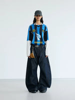 Raw Denim Wide-Leg Pants with Stitching 5