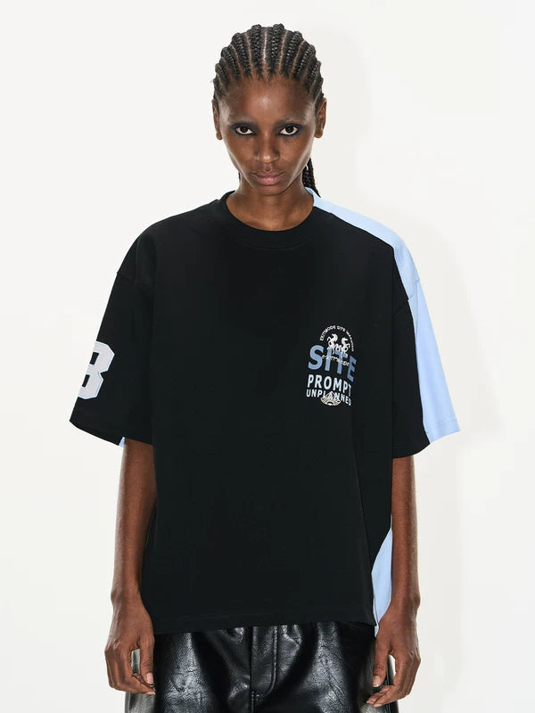 Raw Edge Colorblock Graphic Sports T-Shirt 2