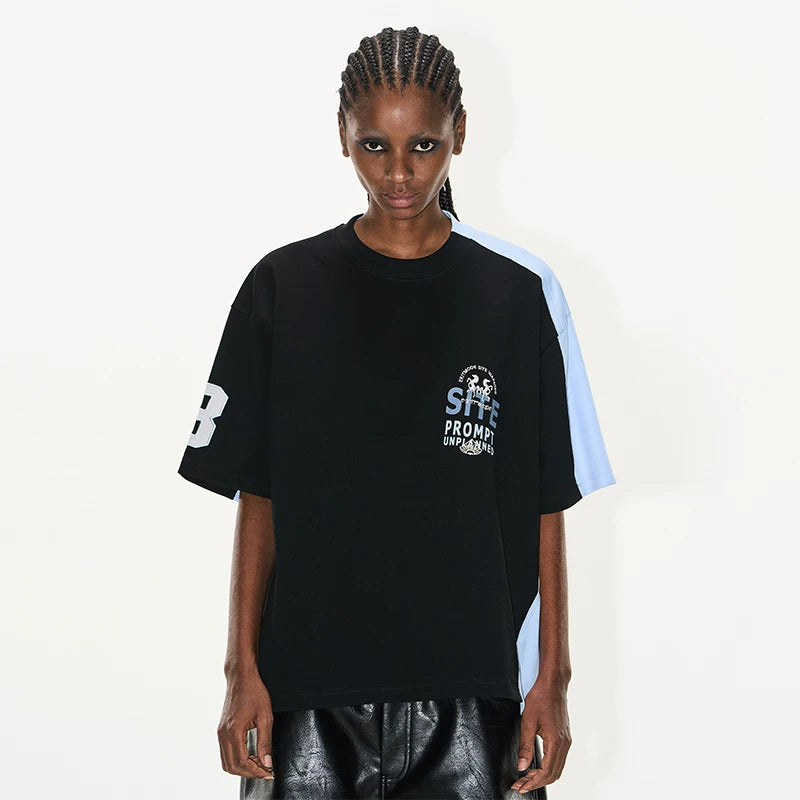 5721732452481,5721732452482,5721732452483,5721732452484, Raw Edge Colorblock Graphic Sports T-Shirt