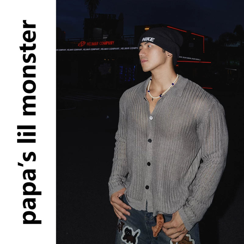 5936466764715,5936466764716,5936466764717, Relaxed Fit Openwork Knit Cardigan