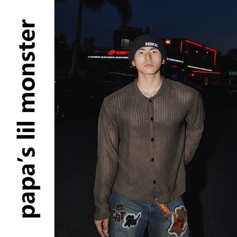 5936466764718,5936466764719,5936466764720, Relaxed Fit Openwork Knit Cardigan