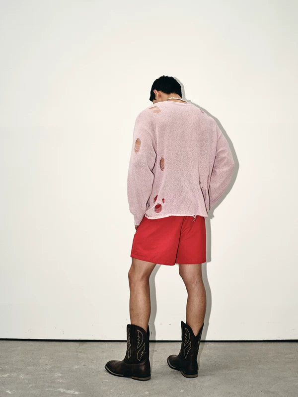 Relaxed Fit Ripped Mesh Knit Sweater 3