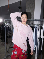 Relaxed Fit Ripped Mesh Knit Sweater 4