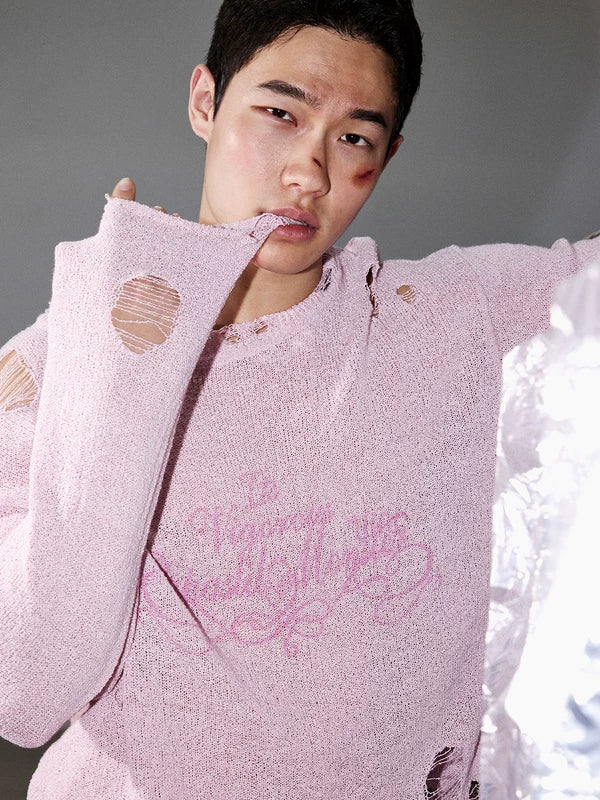 Relaxed Fit Ripped Mesh Knit Sweater 5
