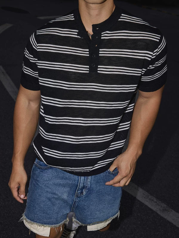 Relaxed Fit Striped Henley T-Shirt 3