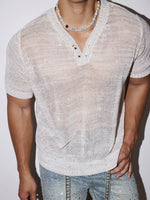 Relaxed Henley Sequined Knit T-Shirt 3