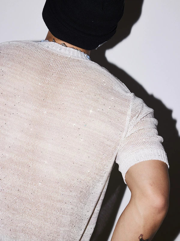 Relaxed Henley Sequined Knit T-Shirt 4