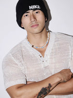 Relaxed Henley Sequined Knit T-Shirt 5