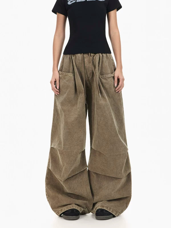 Relaxed Wide-Leg Drawstring Cargo Pants 2