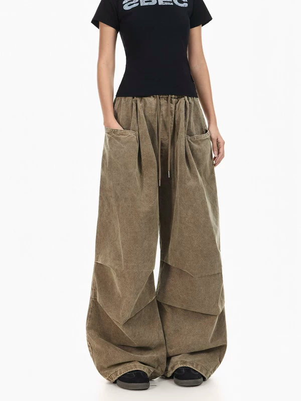 Relaxed Wide-Leg Drawstring Cargo Pants 3