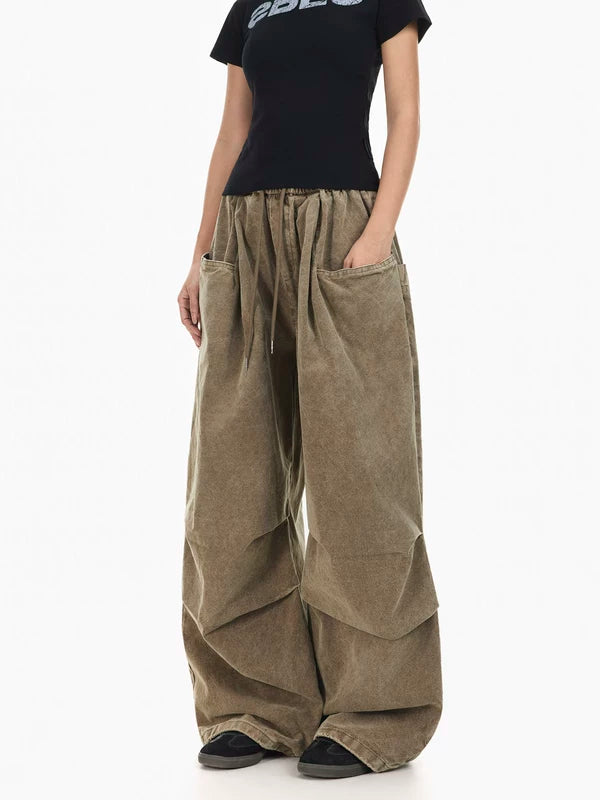 Relaxed Wide-Leg Drawstring Cargo Pants 4