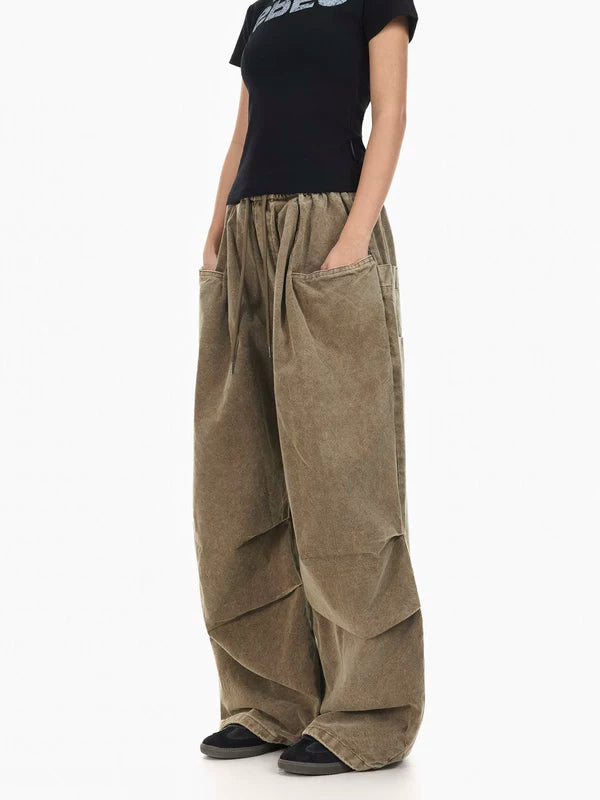 Relaxed Wide-Leg Drawstring Cargo Pants 5