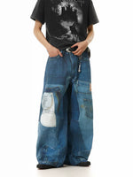 Retro 3D Print Baggy Wide-Leg Jeans Pants 3