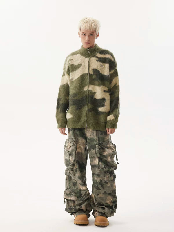 Retro Camouflage Multi-Pocket Wide-Leg Cargo Pants 5