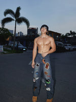 Retro Cartoon Embroidered Loose Denim Pants 1