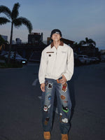 Retro Cartoon Embroidered Loose Denim Pants 2