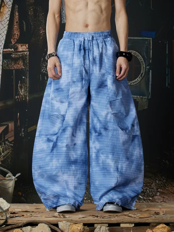 Retro Check Tie-Dye Wide-Leg Pants 1