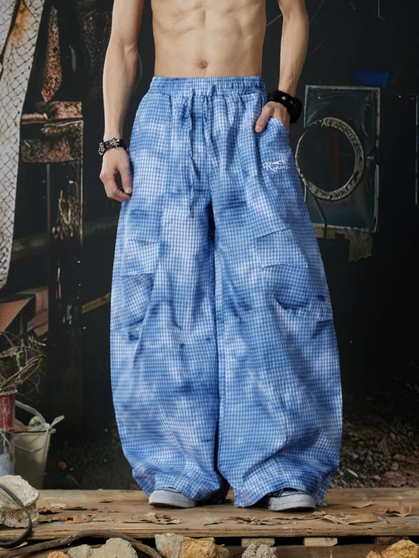 Retro Check Tie-Dye Wide-Leg Pants 5