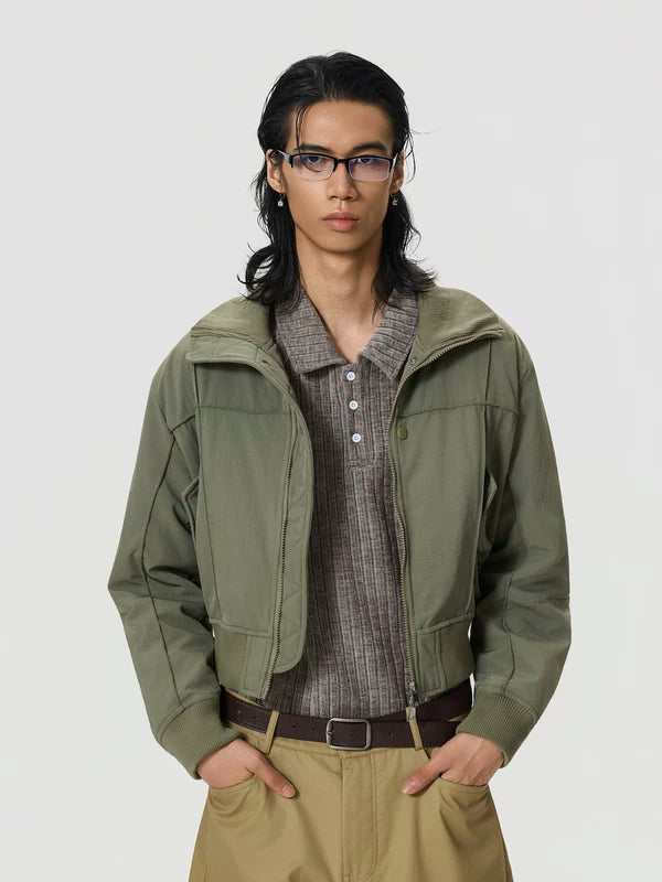 Retro Cropped Stand Collar Workwear Jacket 1