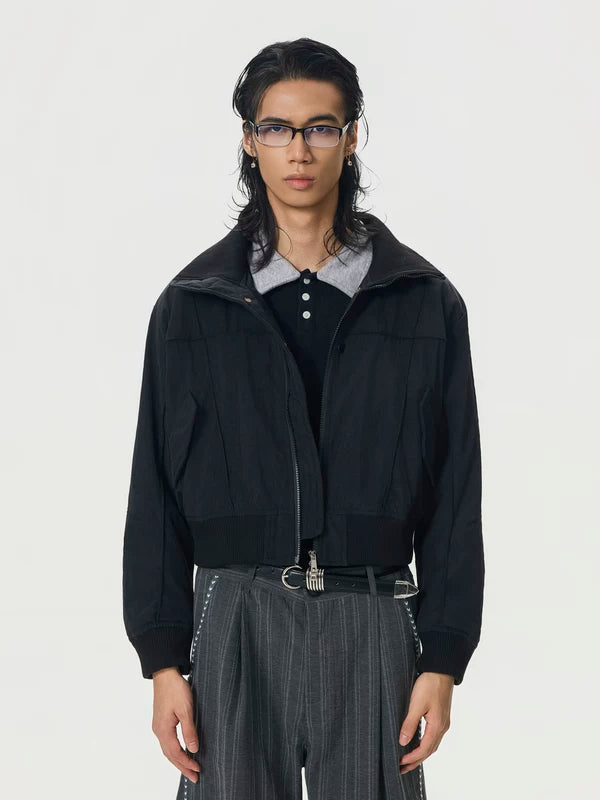 Retro Cropped Stand Collar Workwear Jacket 2