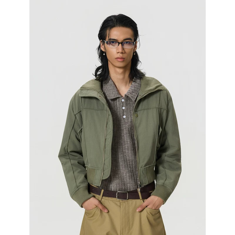 5951561329007,5951561329008,5951561329009, Retro Cropped Stand Collar Workwear Jacket