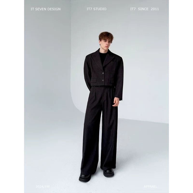 Retro Cropped Suit Jacket and Wide-Leg Pants 1
