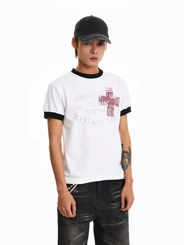 Retro Cross Print Short-Sleeve T-Shirt 2