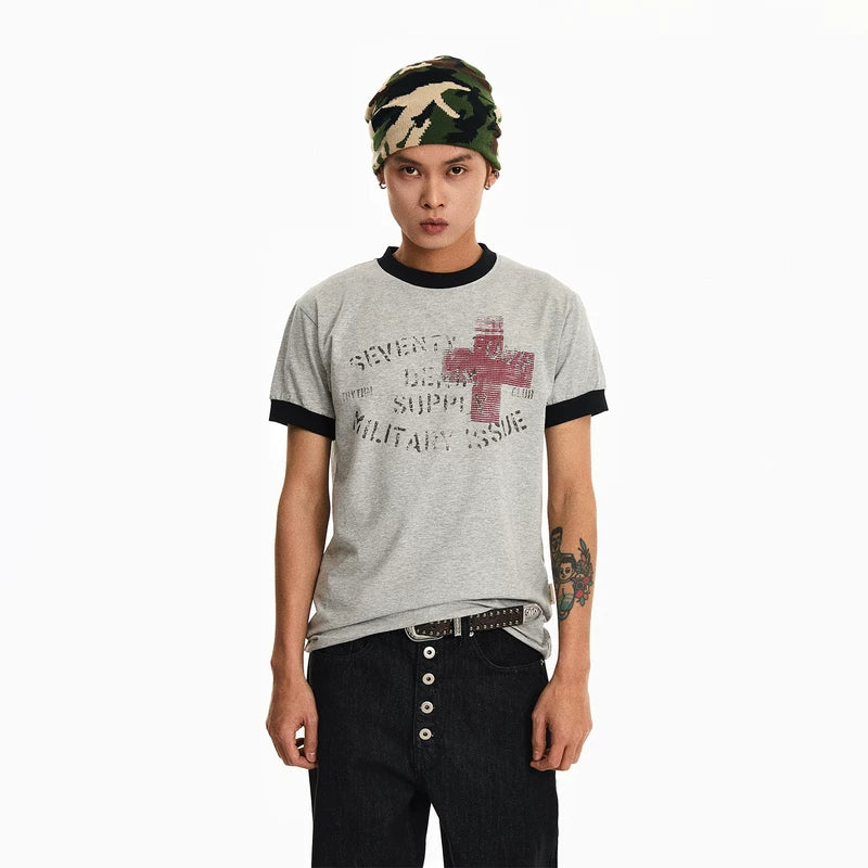 6041667521381,6041667521382,6041667521383, Retro Cross Print Short-Sleeve T-Shirt