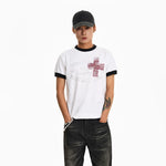 6041667521384,6041667521385,6041667521386, Retro Cross Print Short-Sleeve T-Shirt