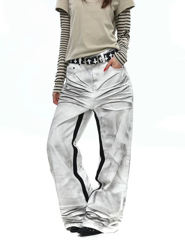 Retro Distressed Flared Patchwork Pants 1