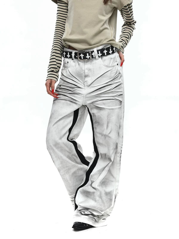 Retro Distressed Flared Patchwork Pants 2
