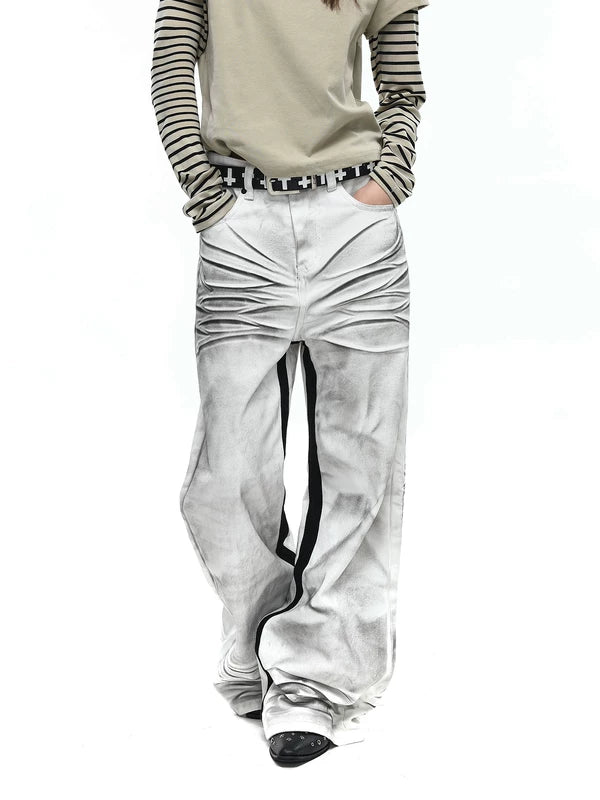 Retro Distressed Flared Patchwork Pants 3