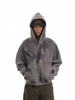 Retro Distressed Fleece-Lined Zip Hoodie 1