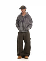 Retro Distressed Fleece-Lined Zip Hoodie 5