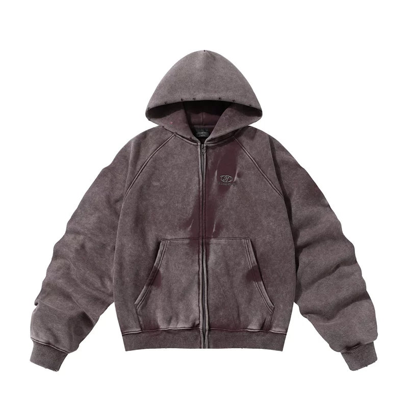 5840278990868,5840278990869,5840278990870,5840278990871, Retro Distressed Fleece-Lined Zip Hoodie