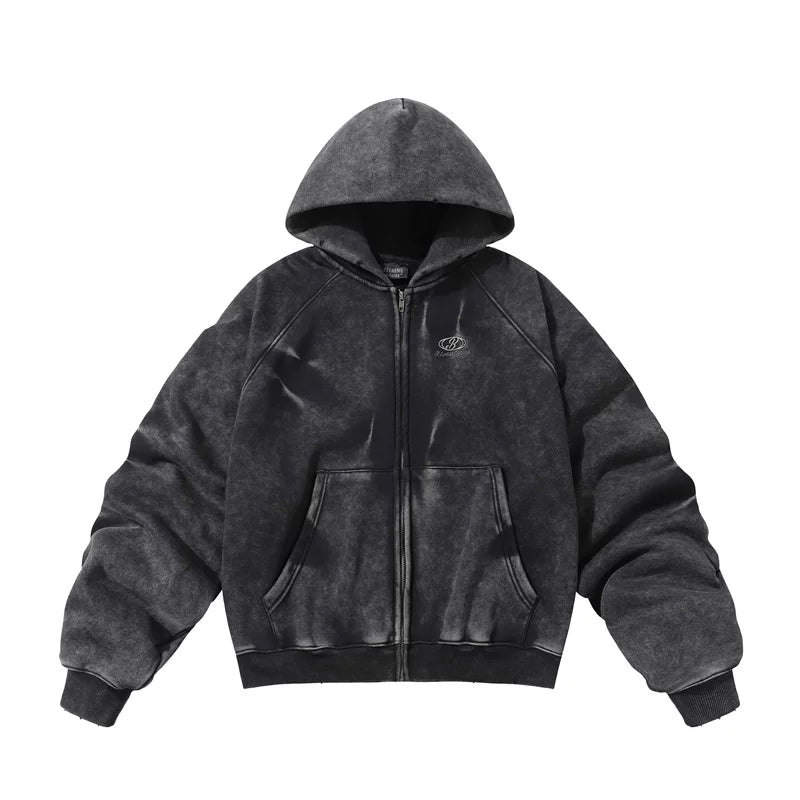 5840278990872,5840278990873,5840278990874,5840278990875, Retro Distressed Fleece-Lined Zip Hoodie