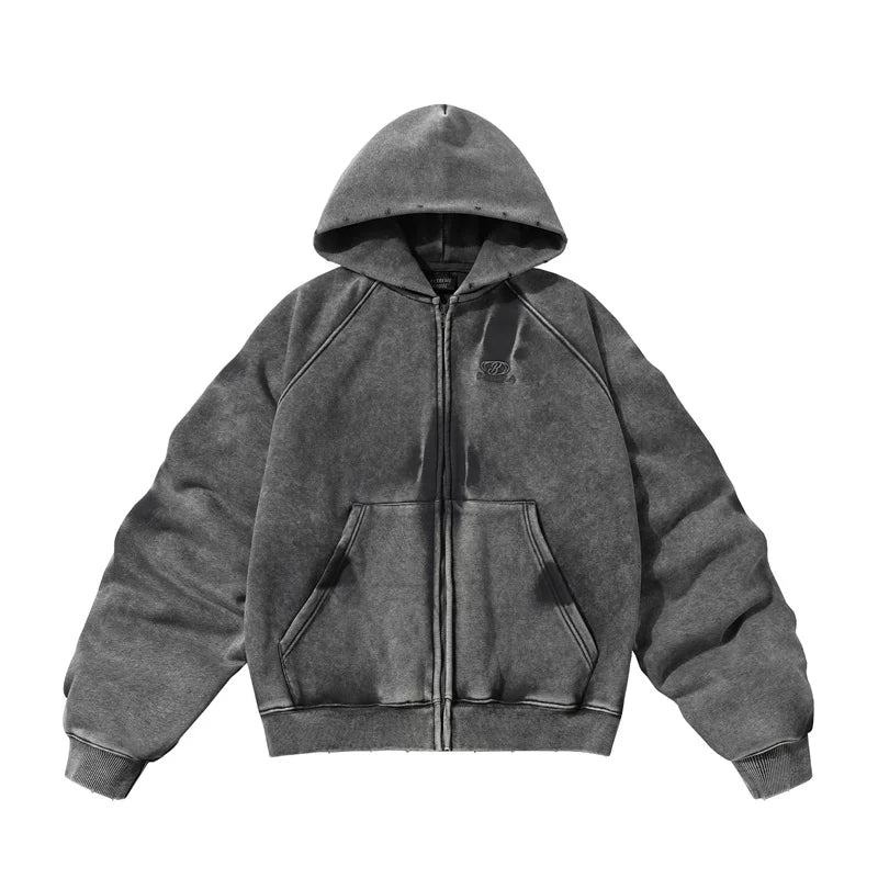5840278990876,5840278990877,5840278990878,5840278990879, Retro Distressed Fleece-Lined Zip Hoodie
