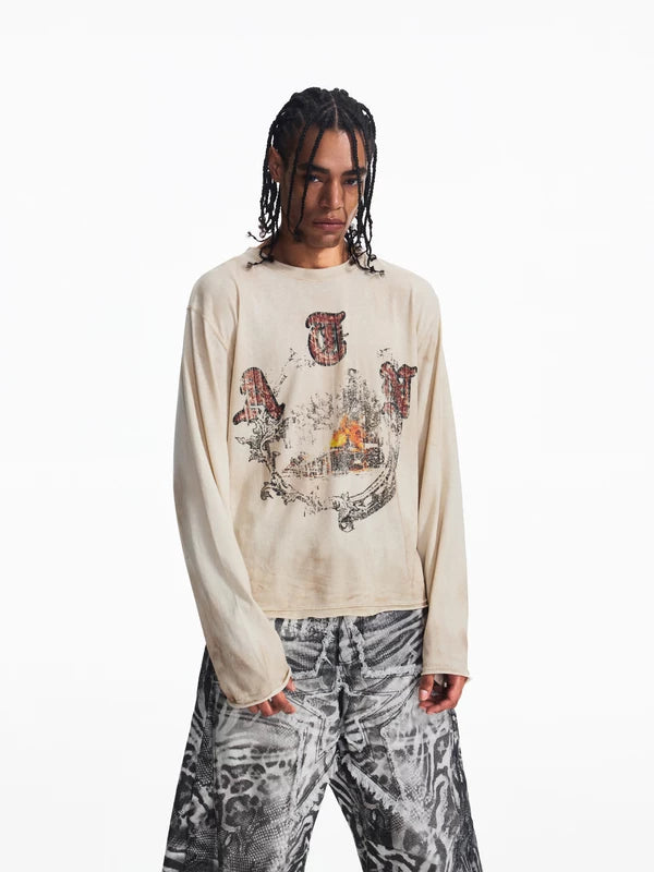 Retro Distressed Graphic Long Sleeve T-Shirt 1