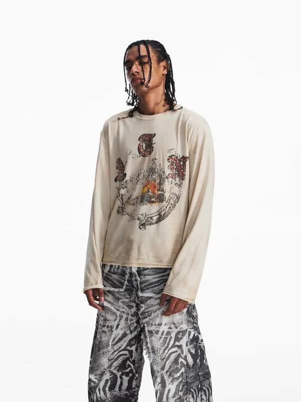 Retro Distressed Graphic Long Sleeve T-Shirt 2