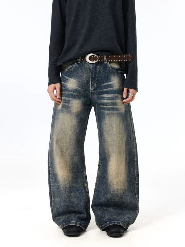 Retro Distressed Wide-Leg Jeans Pants 1
