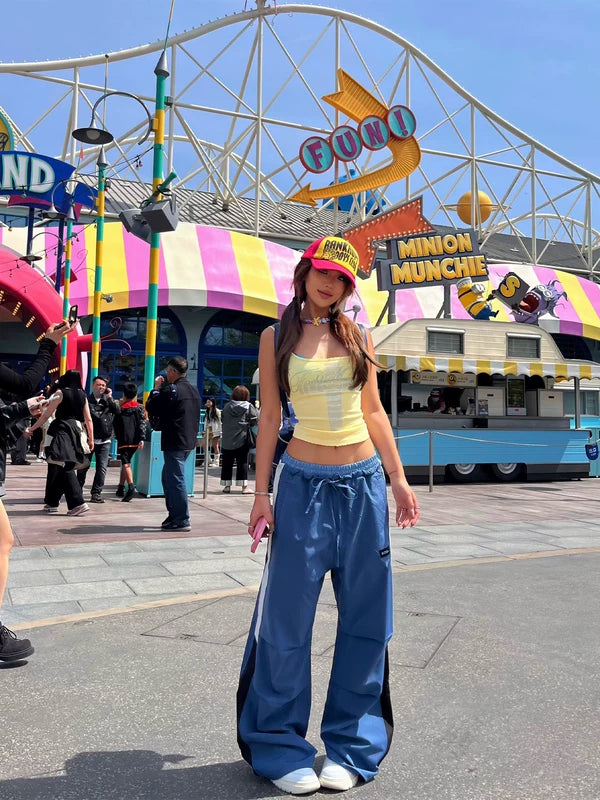 Retro Double-Waist Colorblock Cargo Track Pants 1
