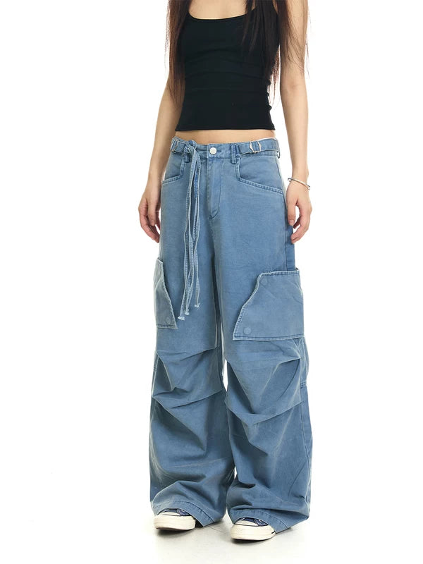 Retro Drawstring Cargo Pants with Pockets 3