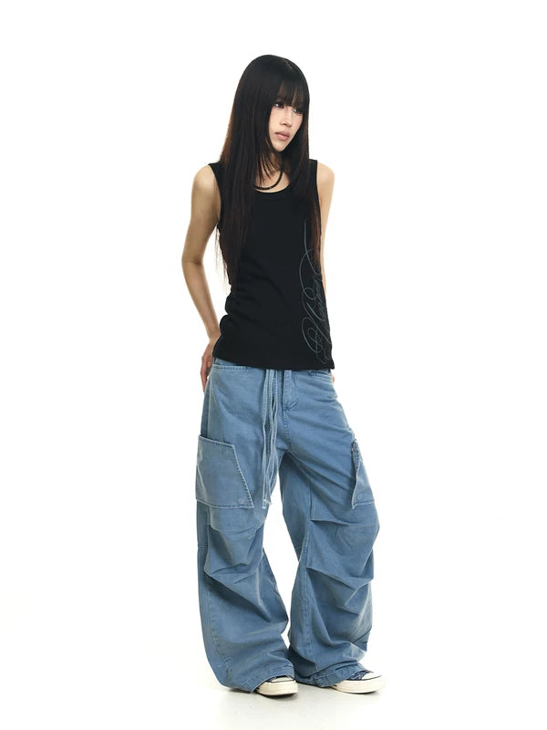 Retro Drawstring Cargo Pants with Pockets 5