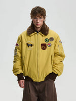 ,6145808451065,6145808451066,6145808451067, Retro Embroidered Badge Fur Collar Jacket