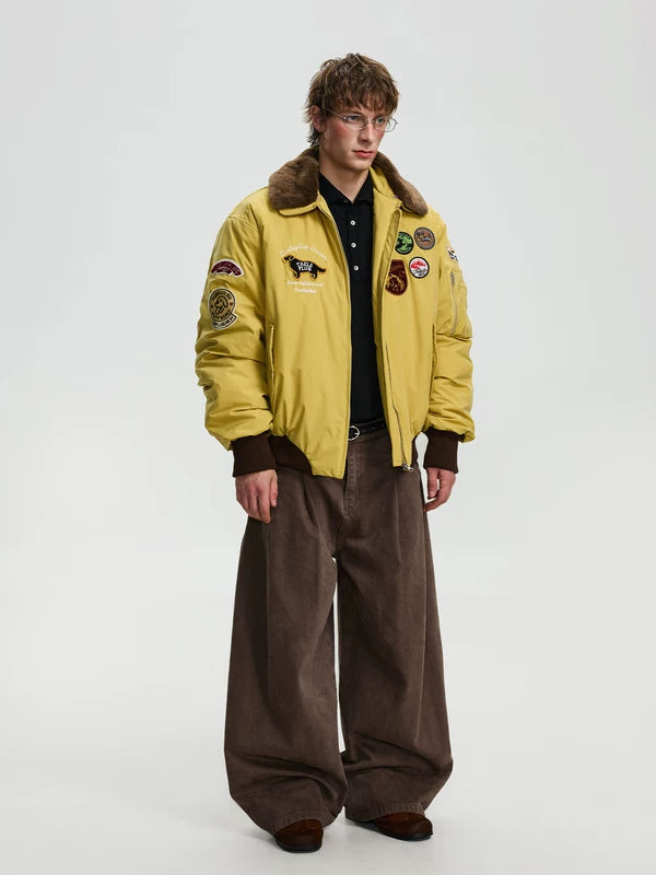 Retro Embroidered Badge Fur Collar Jacket 4