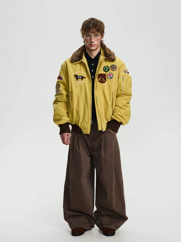 Retro Embroidered Badge Fur Collar Jacket 5