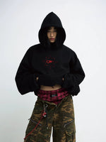 Retro Embroidered Cropped Hooded Sweatshirt 1