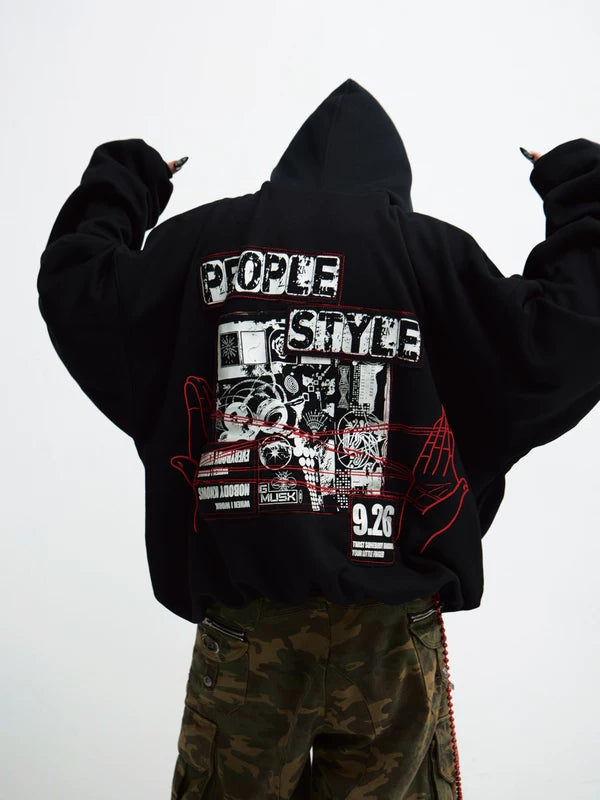Retro Embroidered Cropped Hooded Sweatshirt 2