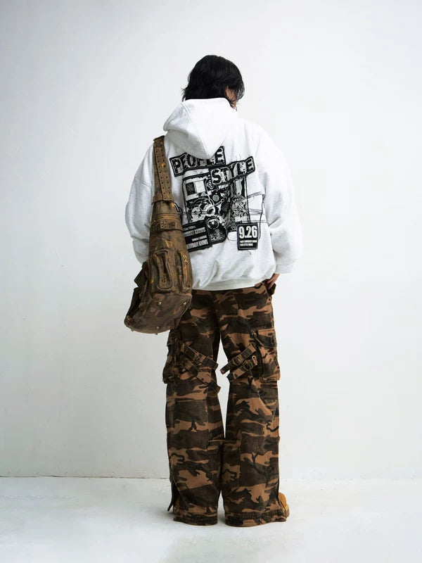 Retro Embroidered Cropped Hooded Sweatshirt 4